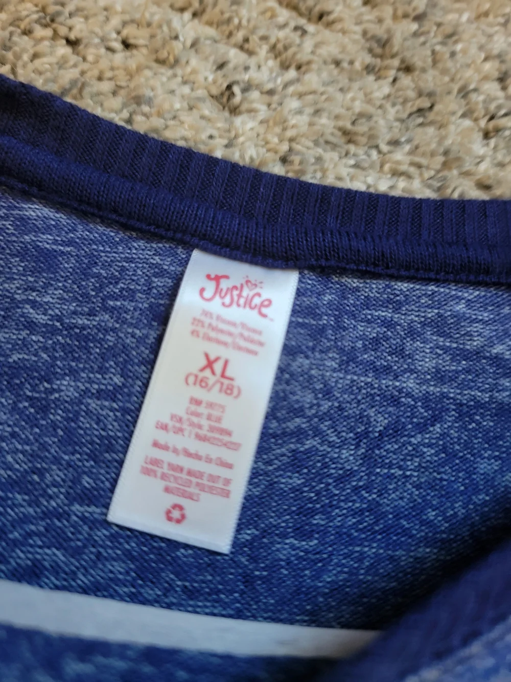 Justice Blue Heather Long Sleeve Top with Gradient Logo 16/18 NWT!